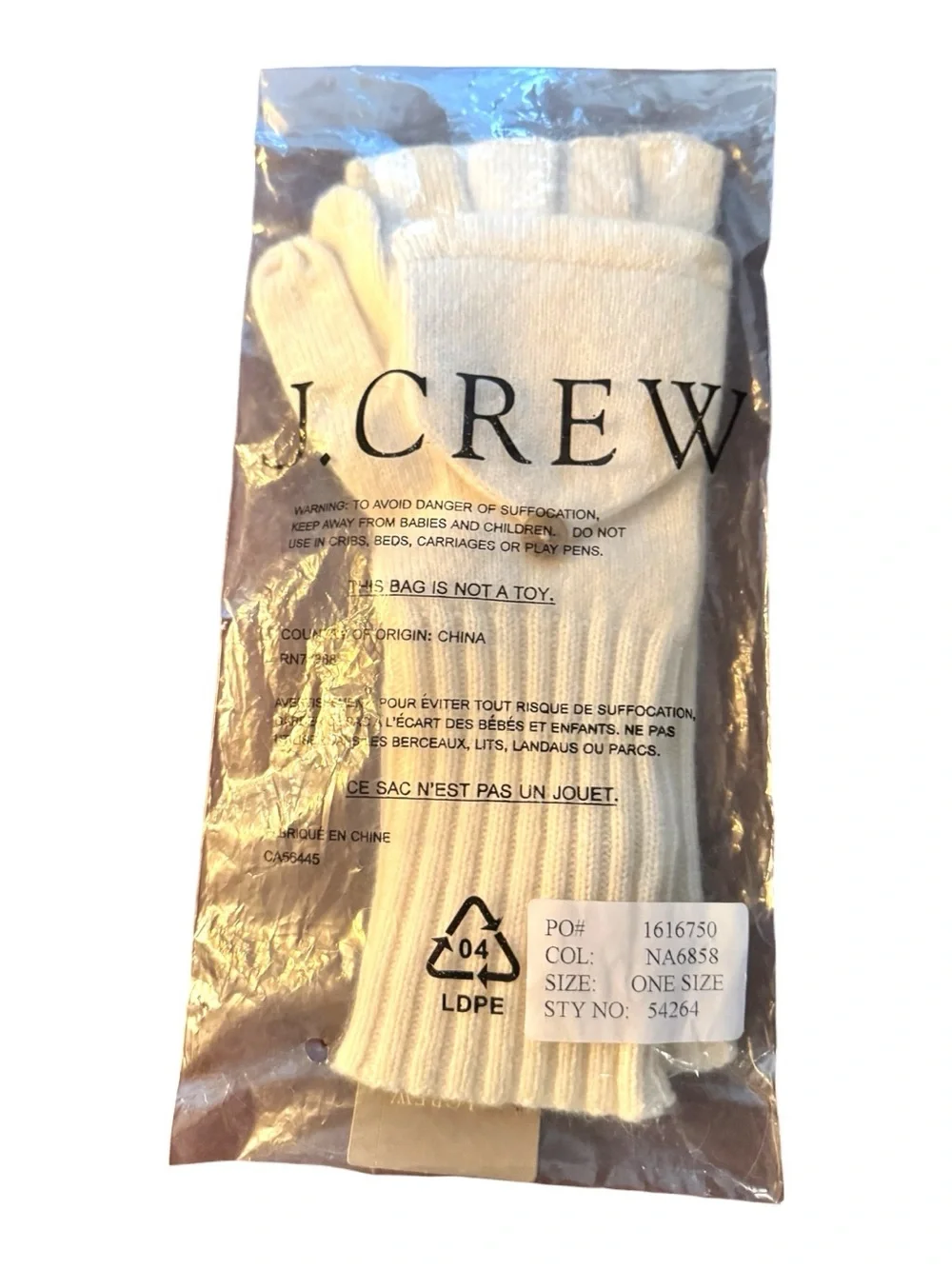 J.Crew Holiday 2012 Cream Ribbed Knit Glittens Gloves Mittens OS NWT Deadstock